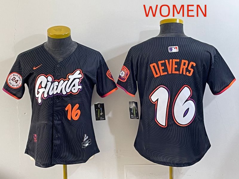 Women 2025 San Francisco Giants #16 Devers Black Joint Name Nike MLB Jersey style 010->women mlb jersey->Women Jersey
